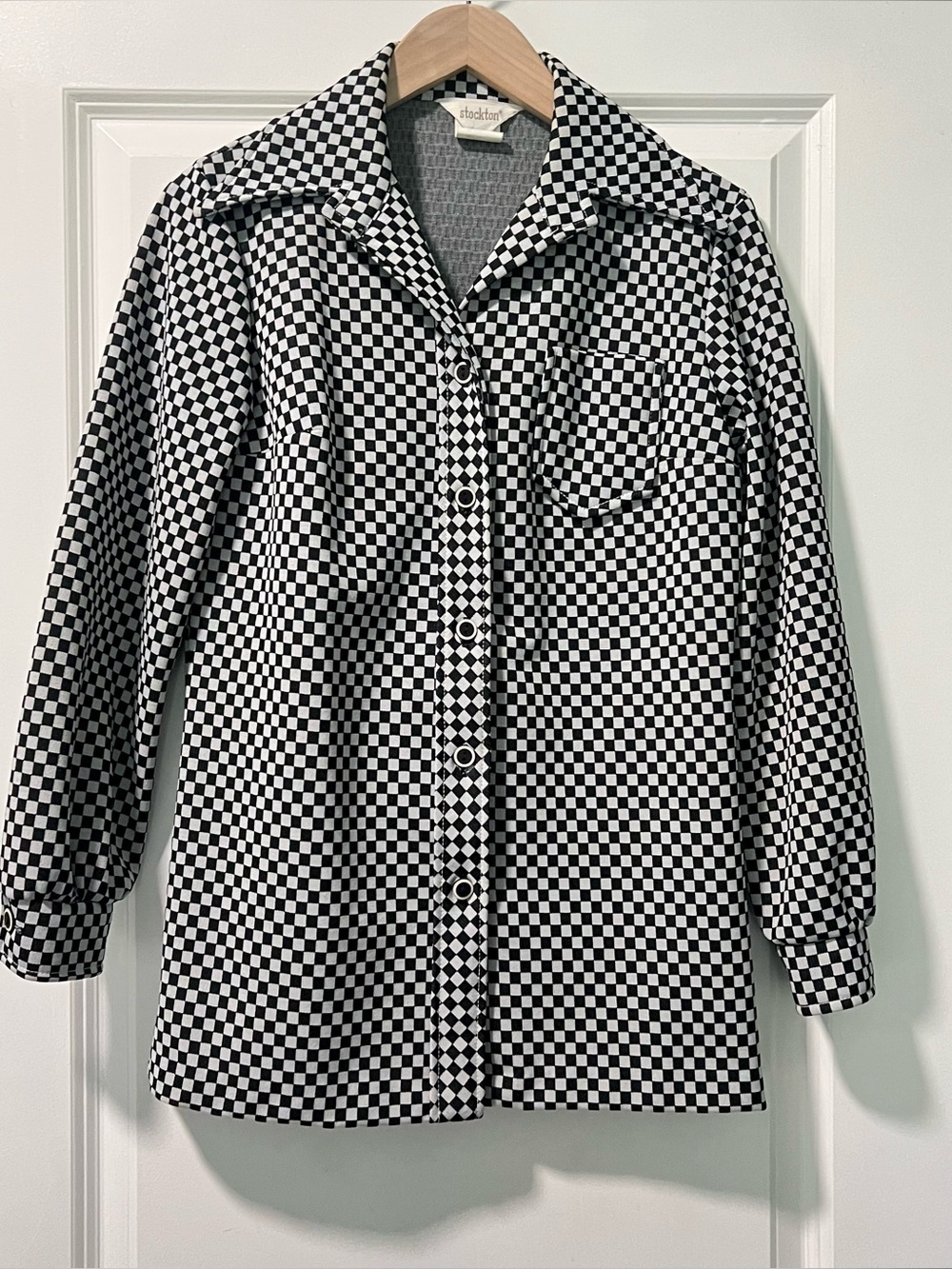 RARE VTG 1970s Stockton Women’s Polyester Black & White Checkered Shacket Size